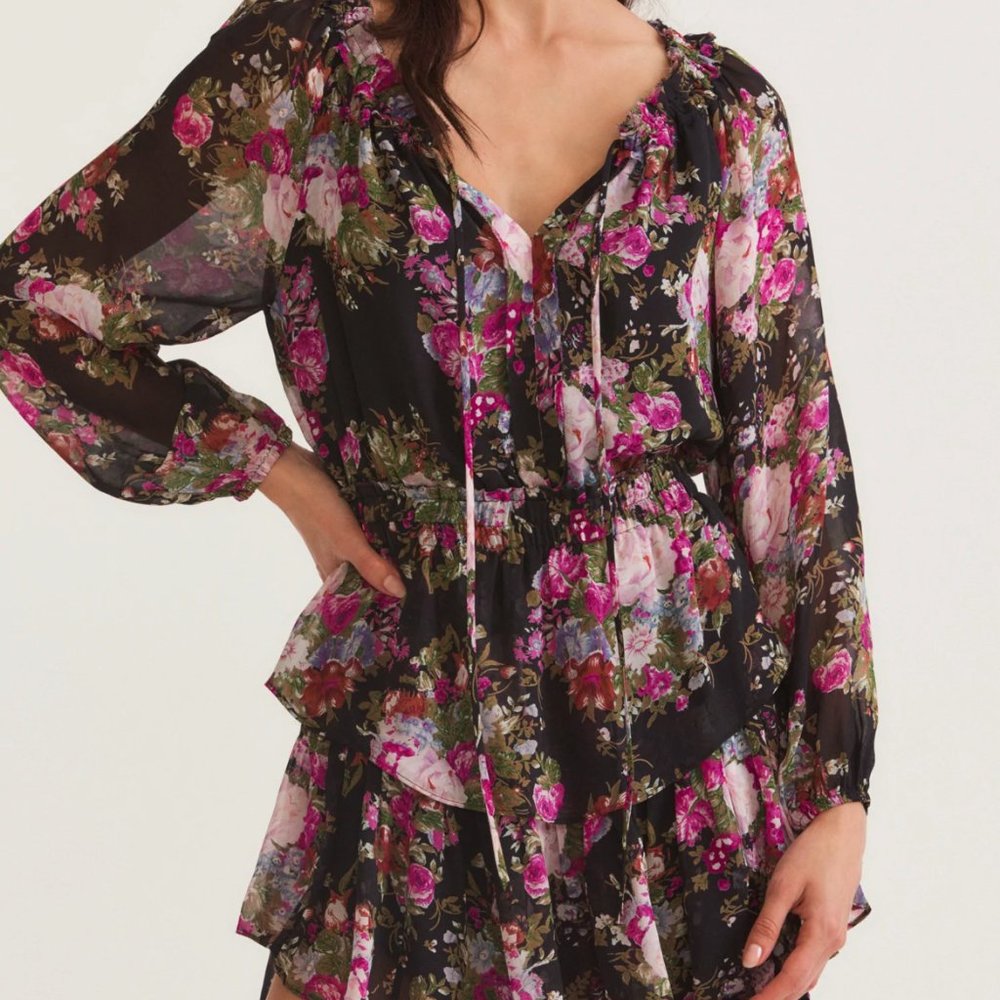 LoveShackFancy Popover Dress - Midnight Muse Black Floral Print
